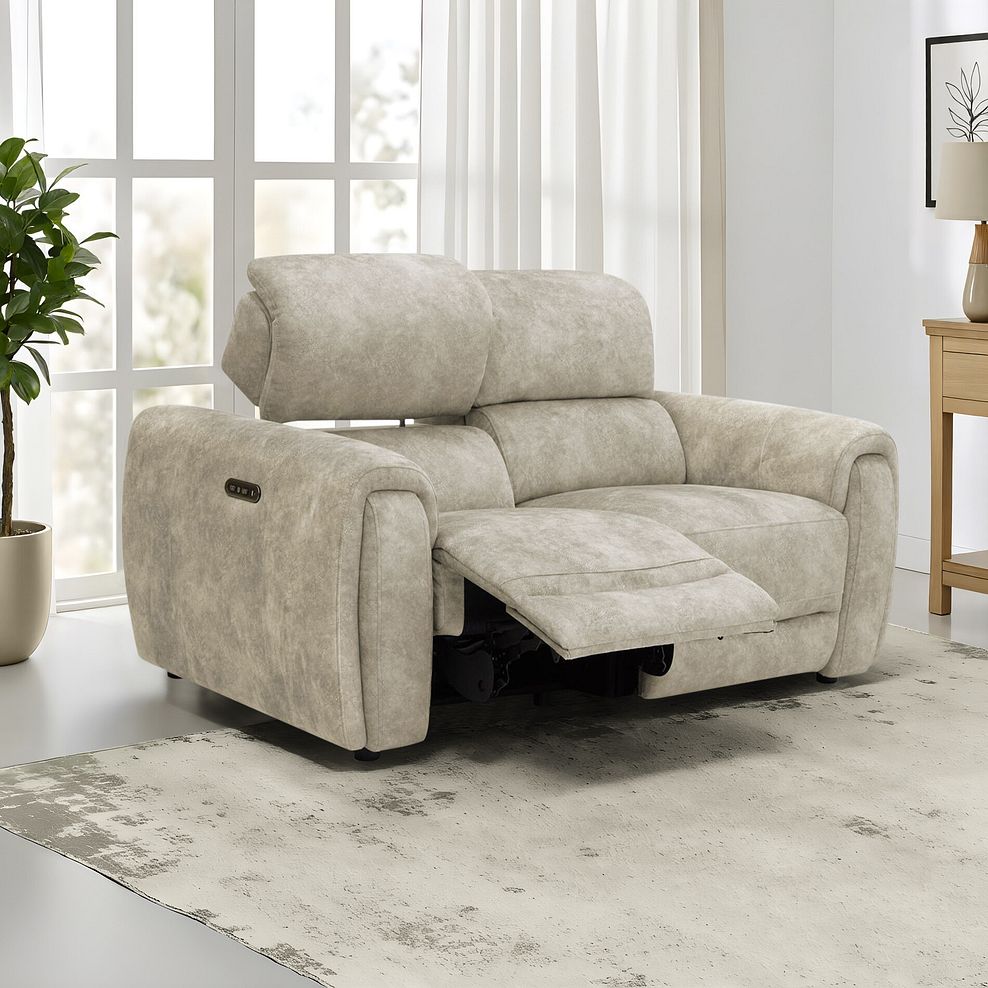 Arabella 2 Seater Power Recliner Sofa with Adjustable Power Headrest in Marble Cream Fabric 1