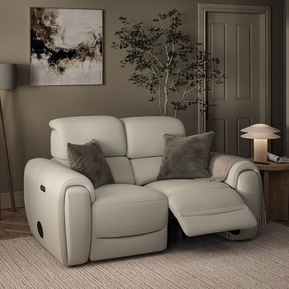 Arabella 2 Seater Power Recliner Sofa with Power Headrest and Speakers in Bone China Leather 3