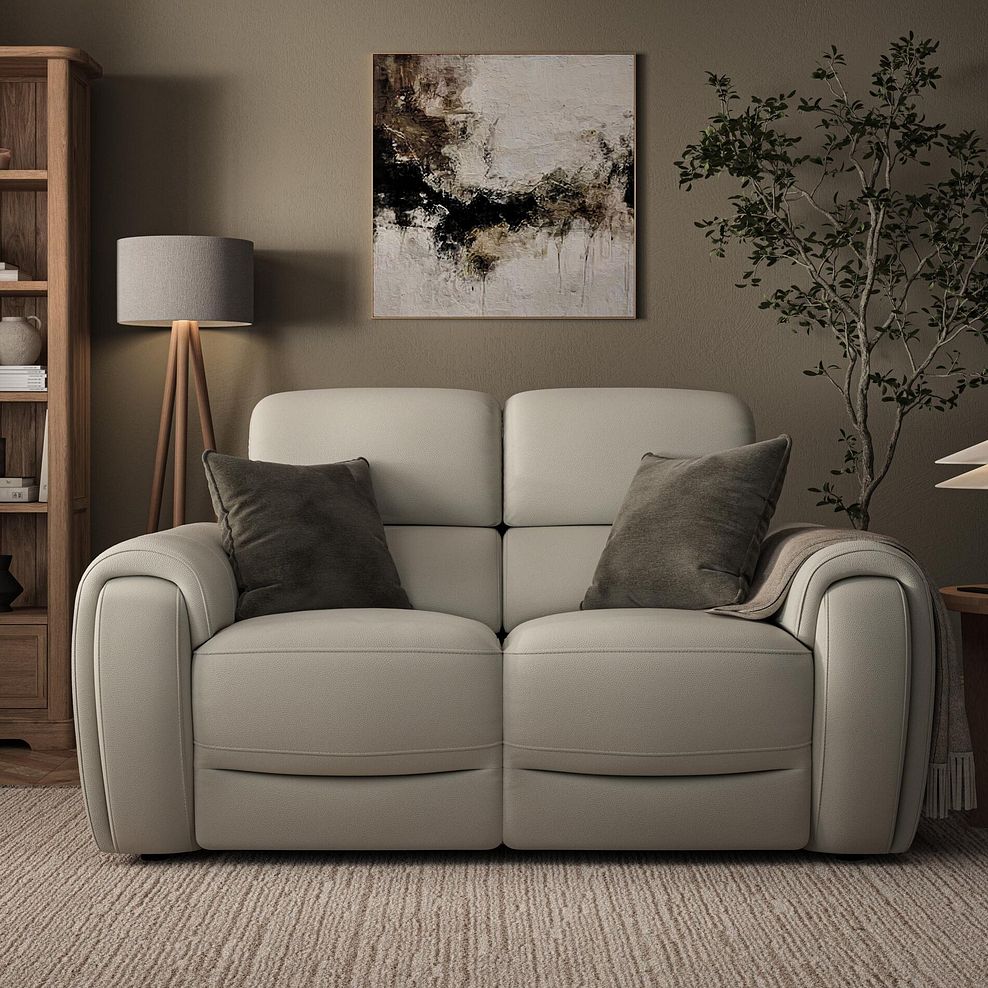 Arabella 2 Seater Power Recliner Sofa with Power Headrest and Speakers in Bone China Leather 4