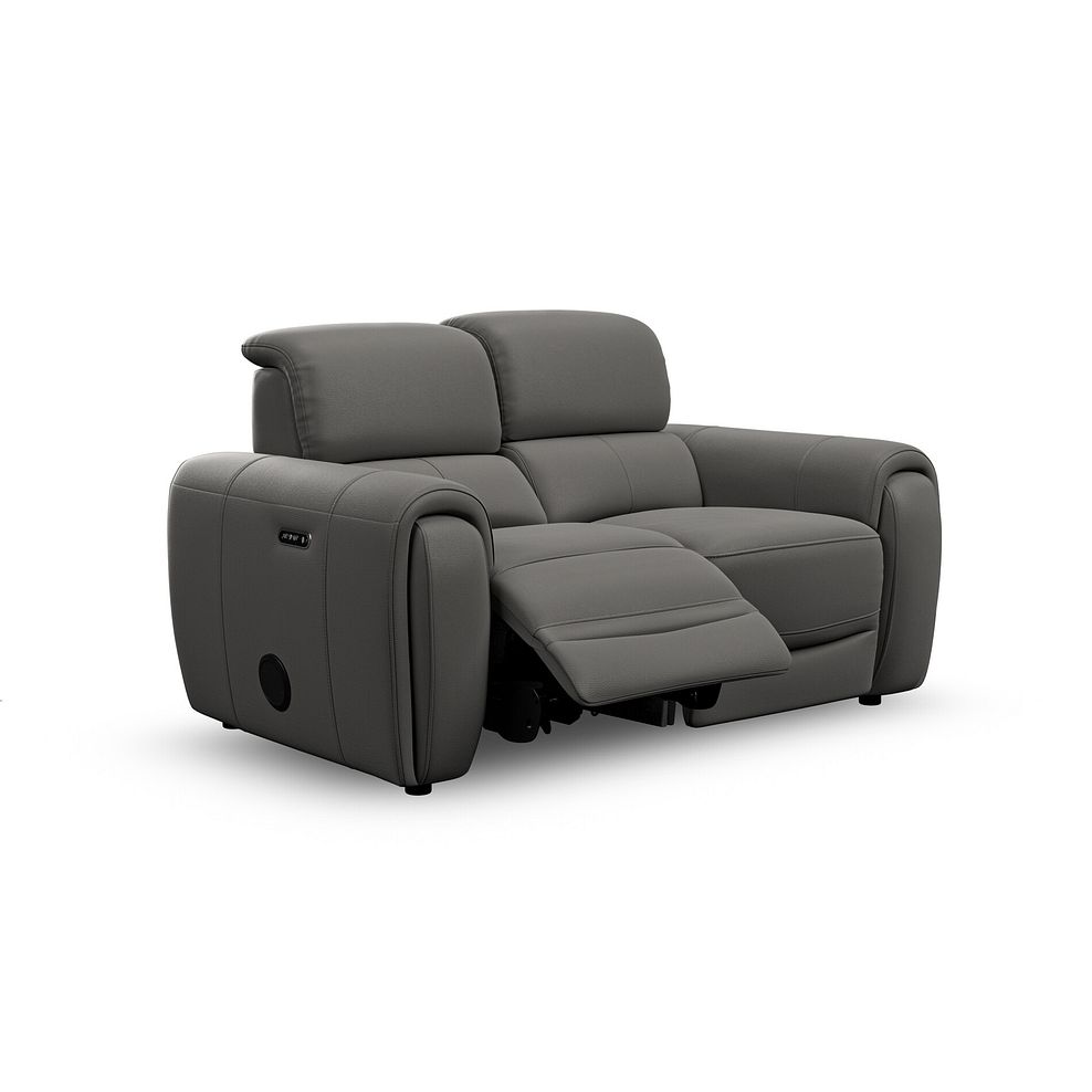 Arabella 2 Seater Power Recliner Sofa with Power Headrest and Speakers in Elephant Grey Leather 2