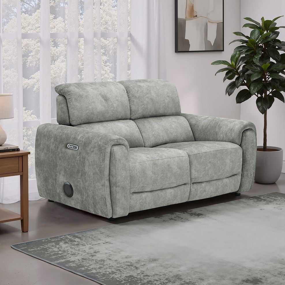 Arabella 2 Seater Power Recliner Sofa with Power Headrest and Speakers in Marble Silver Fabric 1