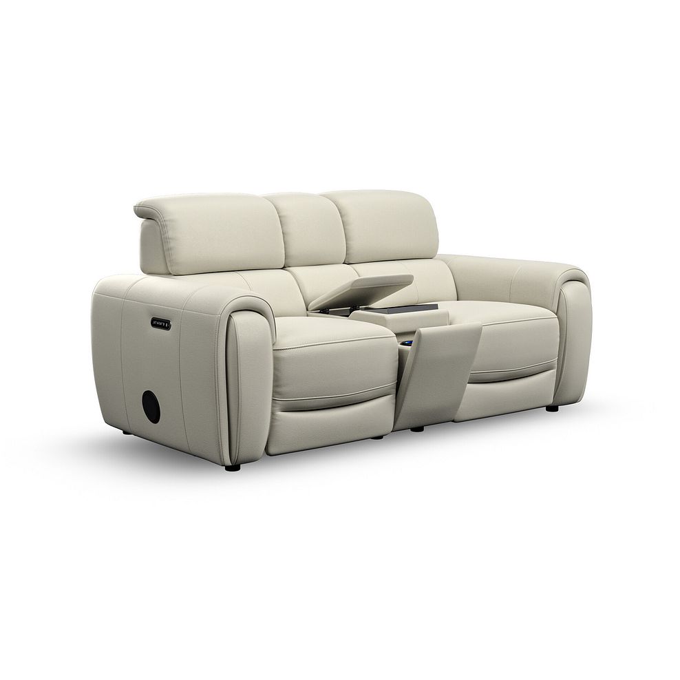 Arabella 2 Seater Recliner Console Sofa with Smart Screen in Bone China Leather 2