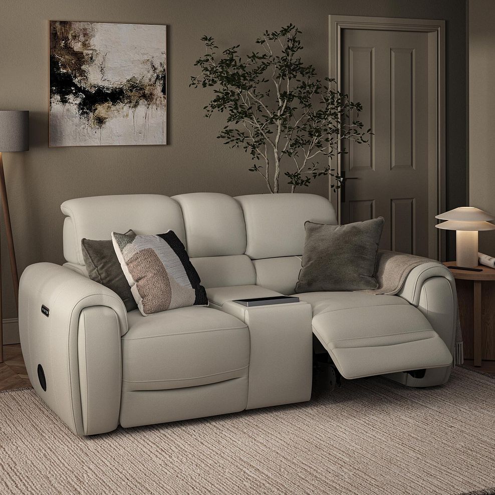 Arabella 2 Seater Recliner Console Sofa with Smart Screen in Bone China Leather 3