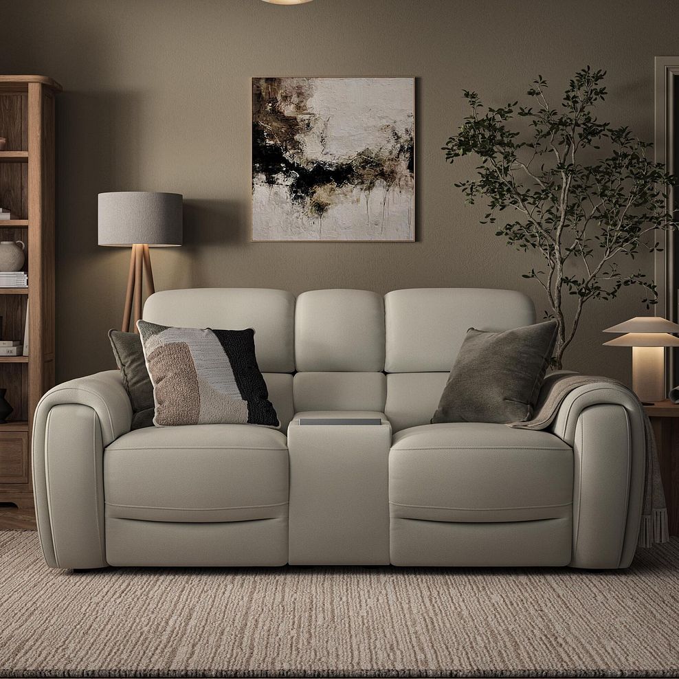 Arabella 2 Seater Recliner Console Sofa with Smart Screen in Bone China Leather 4