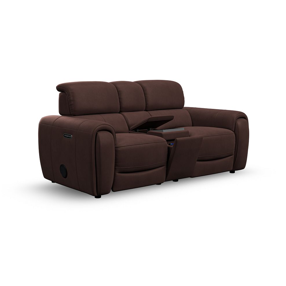 Arabella 2 Seater Recliner Console Sofa with Smart Screen in Chestnut Leather 1