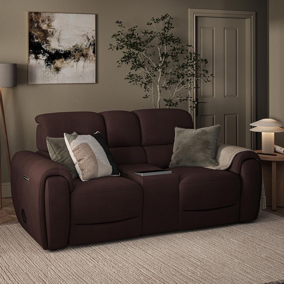Arabella 2 Seater Recliner Console Sofa with Smart Screen in Chestnut Leather 1
