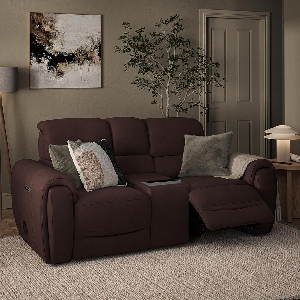Arabella 2 Seater Recliner Console Sofa with Smart Screen in Chestnut Leather 3