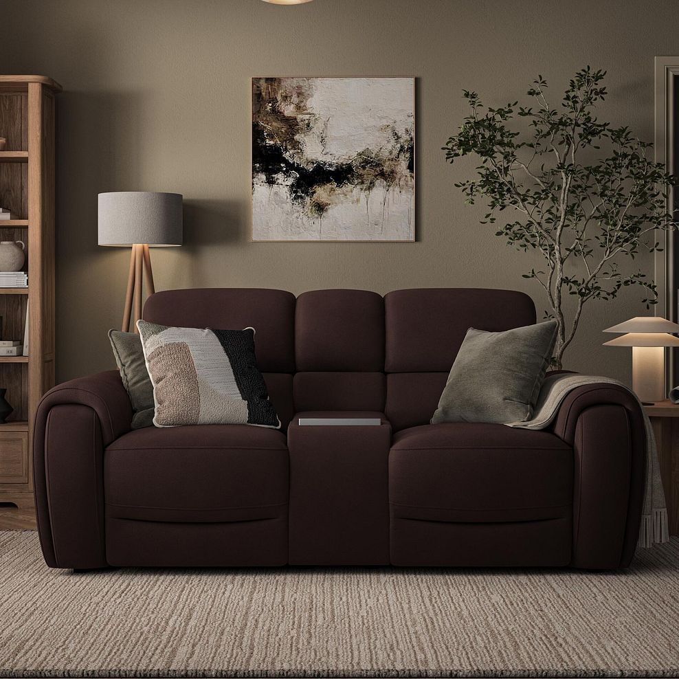 Arabella 2 Seater Recliner Console Sofa with Smart Screen in Chestnut Leather 4