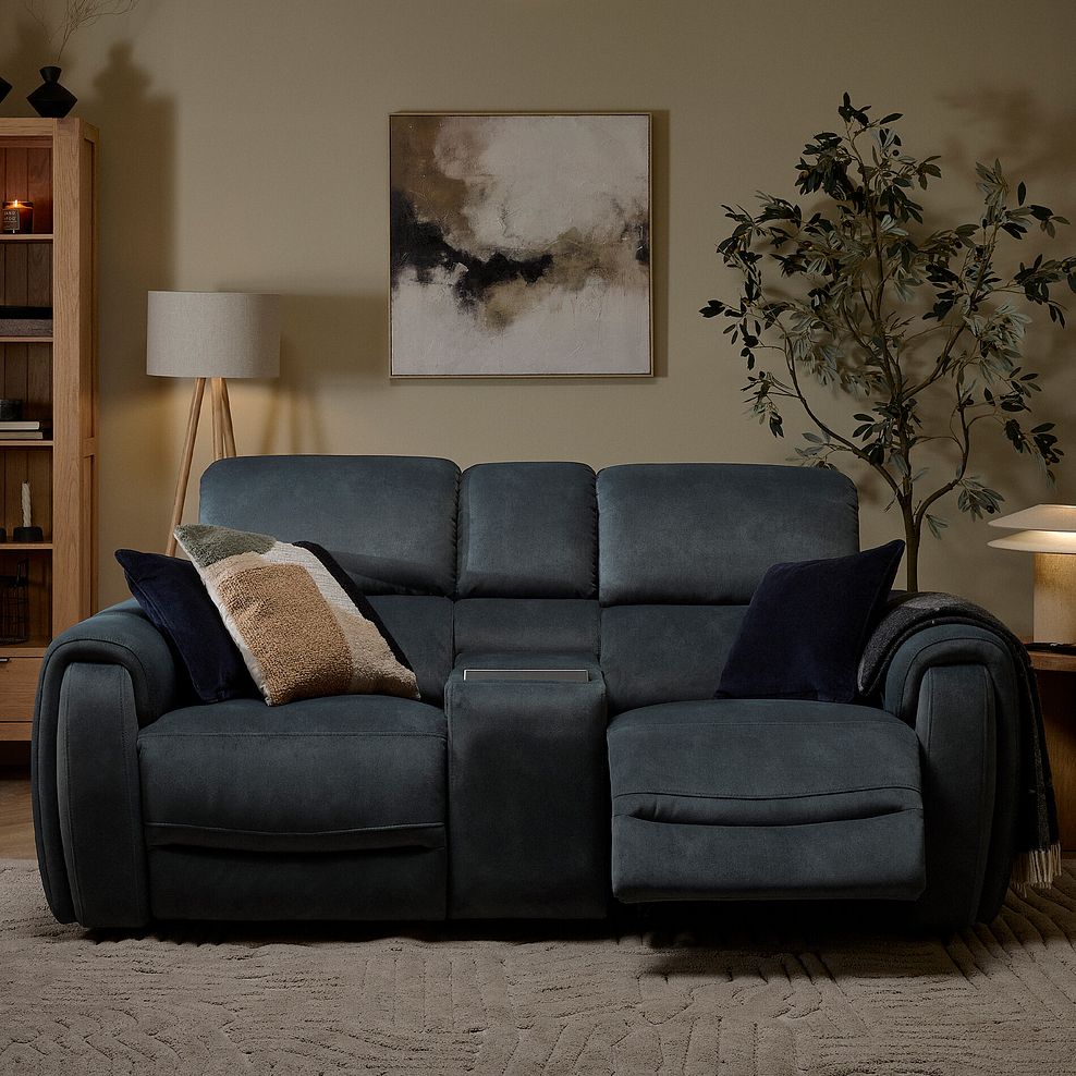 Arabella 2 Seater Recliner Console Sofa with Smart Screen in Dexter Shadow Fabric 2