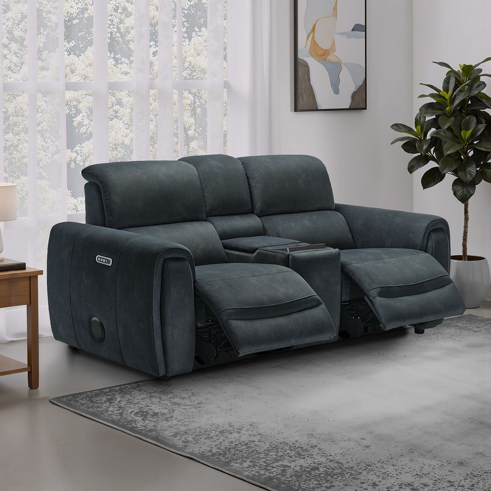 Arabella 2 Seater Recliner Console Sofa with Smart Screen in Dexter Shadow Fabric 27