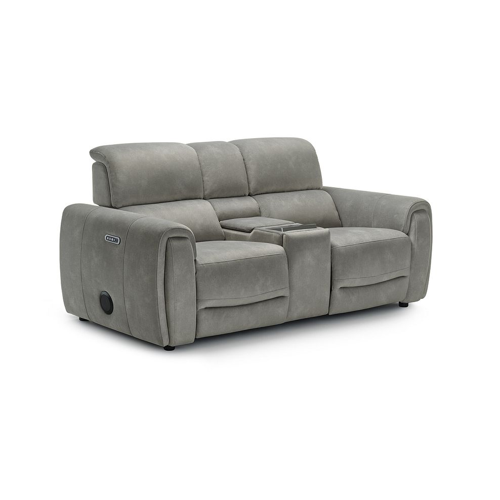 Arabella 2 Seater Recliner Console Sofa with Smart Screen in Dexter Stone Fabric 1