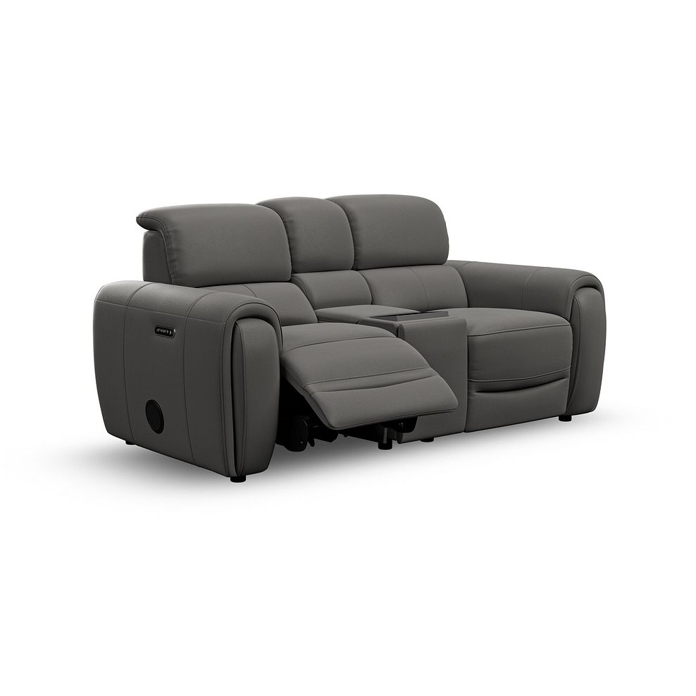 Arabella 2 Seater Recliner Console Sofa with Smart Screen in Elephant Grey Leather 3