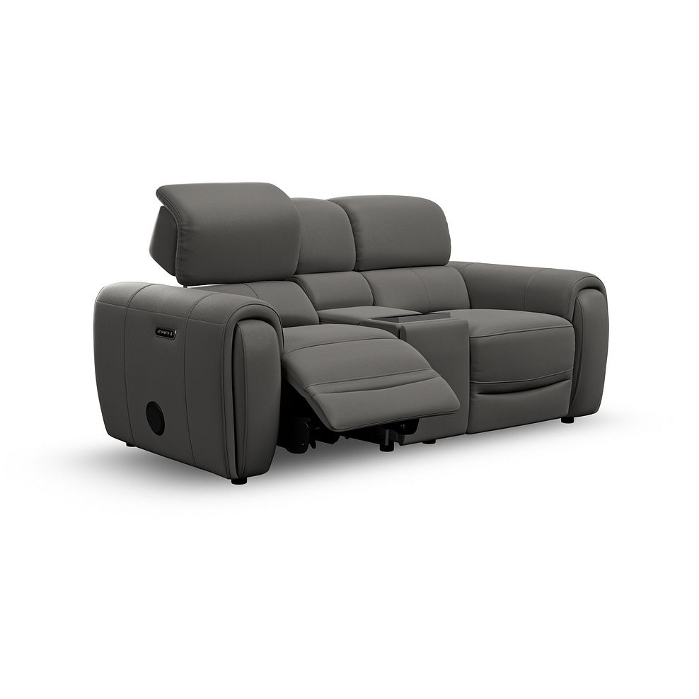 Arabella 2 Seater Recliner Console Sofa with Smart Screen in Elephant Grey Leather 4