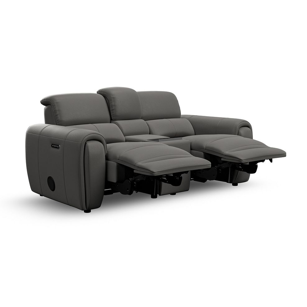 Arabella 2 Seater Recliner Console Sofa with Smart Screen in Elephant Grey Leather 6