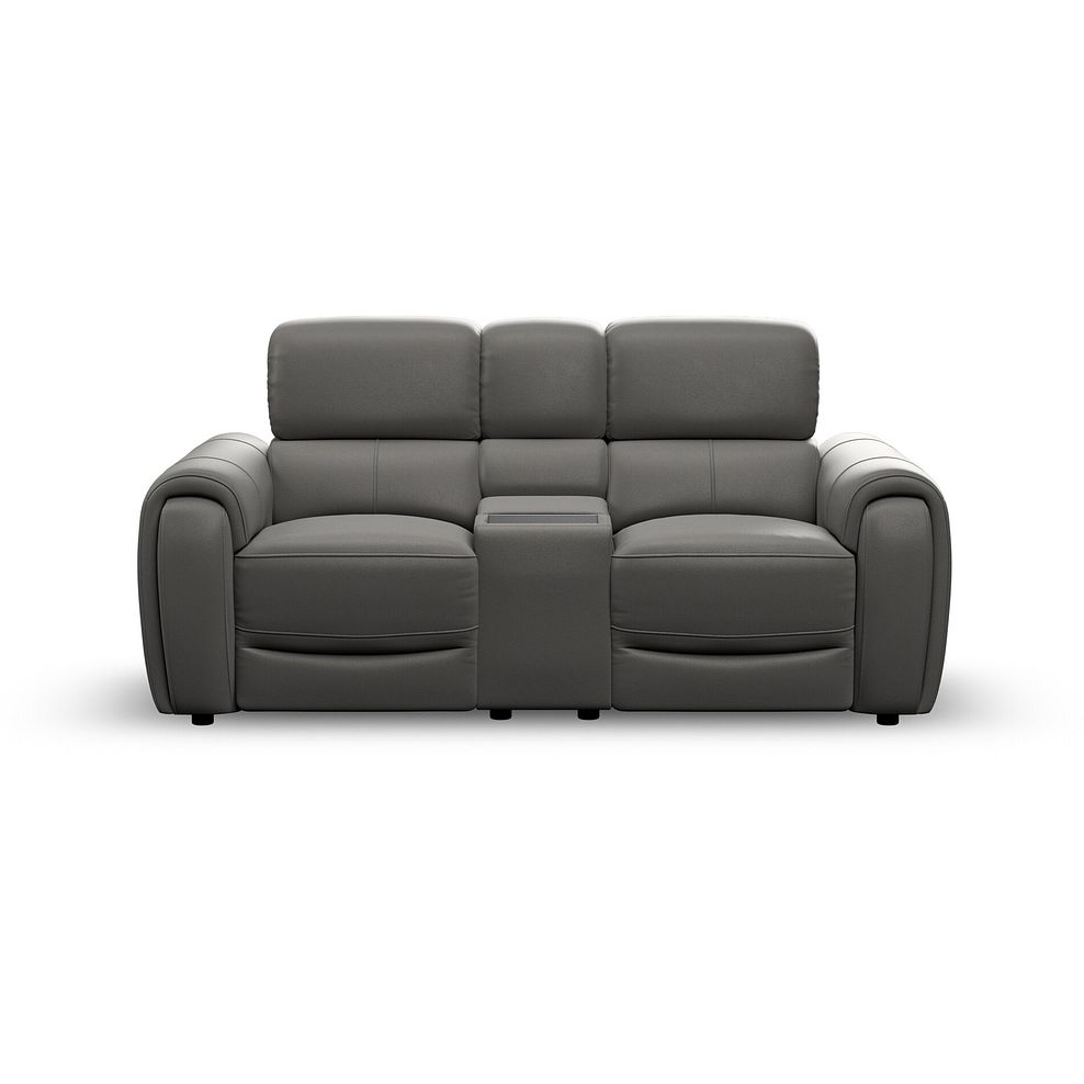 Arabella 2 Seater Recliner Console Sofa with Smart Screen in Elephant Grey Leather 7