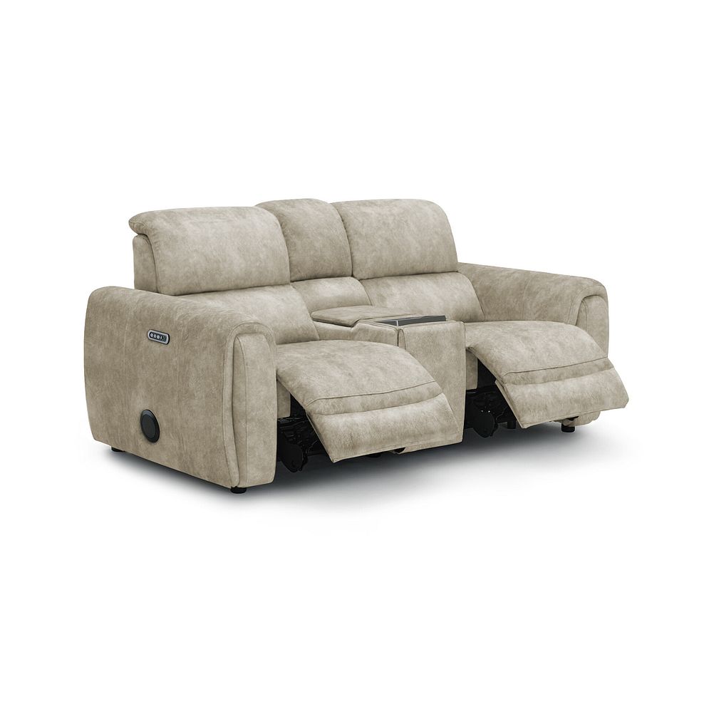 Arabella 2 Seater Recliner Console Sofa with Smart Screen in Marble Cream Fabric 2