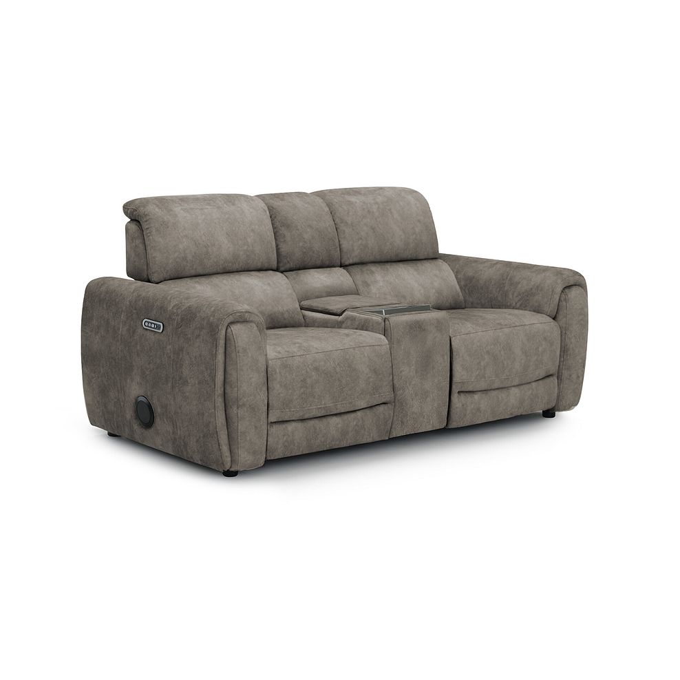 Arabella 2 Seater Recliner Console Sofa with Smart Screen in Marble Mink Fabric 1