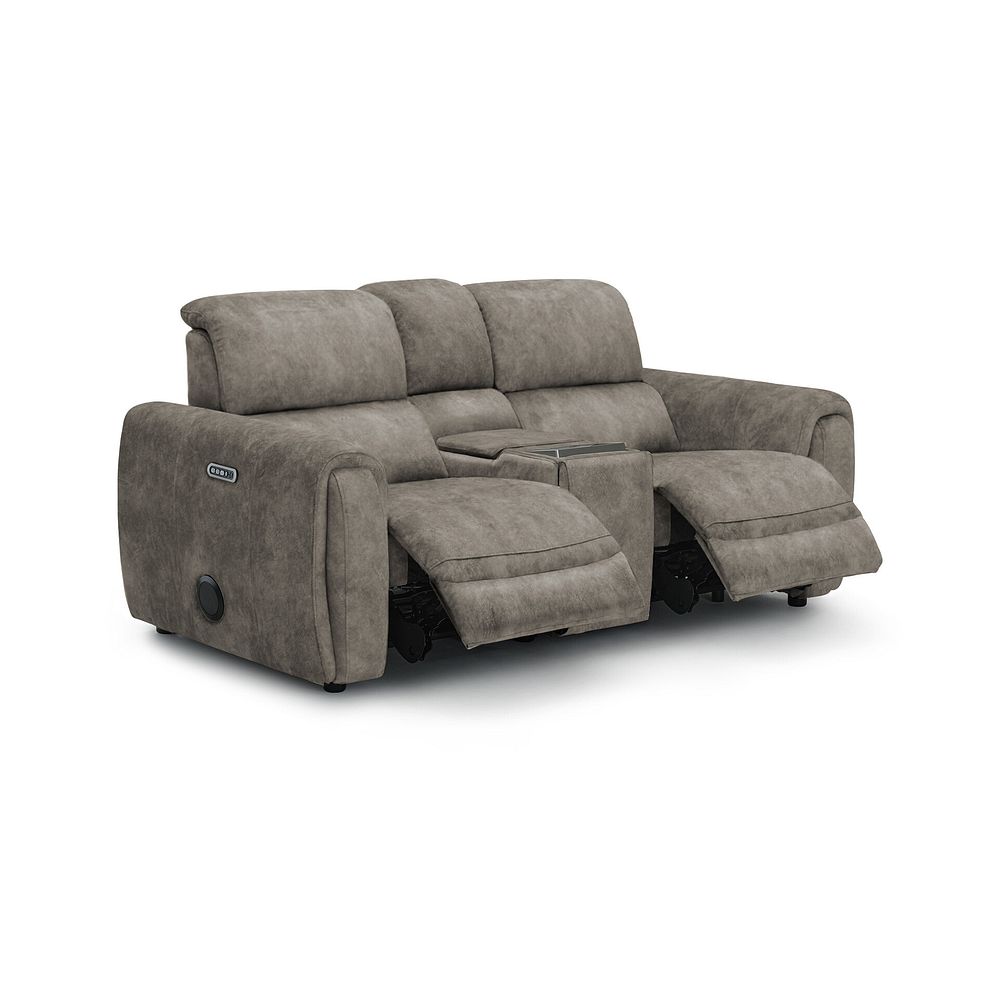 Arabella 2 Seater Recliner Console Sofa with Smart Screen in Marble Mink Fabric 2