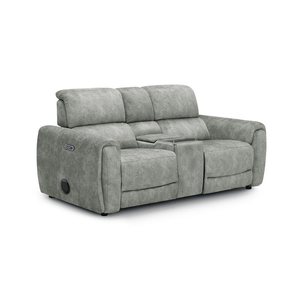 Arabella 2 Seater Recliner Console Sofa with Smart Screen in Marble Silver Fabric 1