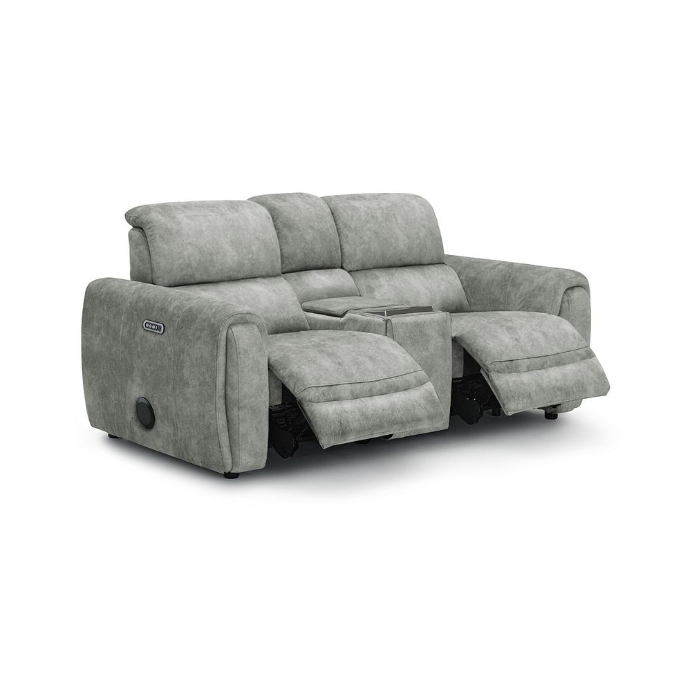 Arabella 2 Seater Recliner Console Sofa with Smart Screen in Marble Silver Fabric 2