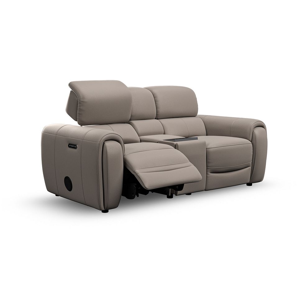Arabella 2 Seater Recliner Console Sofa with Smart Screen in Oyster Leather 4