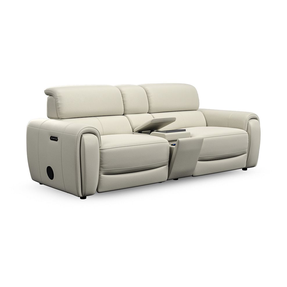 Arabella 3 Seater Recliner Console Sofa with Smart Screen in Bone China Leather 2