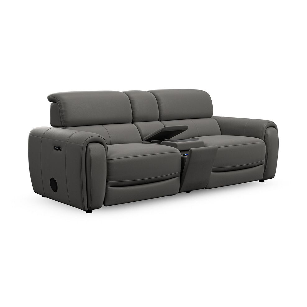 Arabella 3 Seater Recliner Console Sofa with Smart Screen in Elephant Grey Leather 1