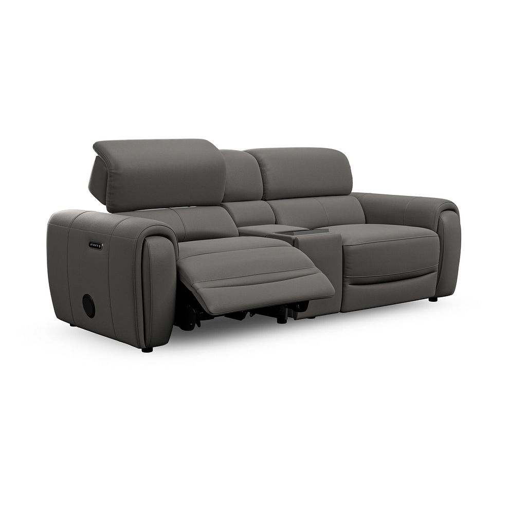 Arabella 3 Seater Recliner Console Sofa with Smart Screen in Elephant Grey Leather 4