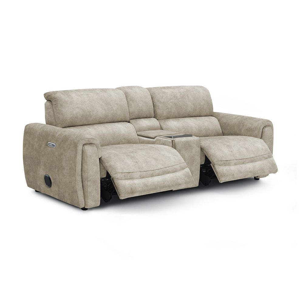 Arabella 2.5 Seater Recliner Console Sofa with Smart Screen in Marble Cream Fabric 2