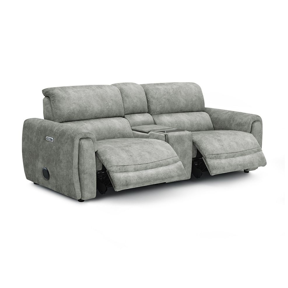 Arabella 2.5 Seater Recliner Console Sofa with Smart Screen in Marble Silver Fabric 2