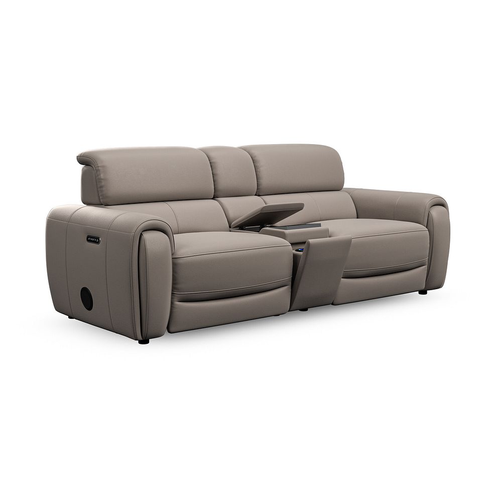 Arabella 3 Seater Recliner Console Sofa with Smart Screen in Oyster Leather 2
