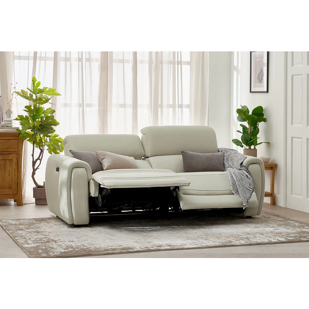 Arabella 3 Seater Power Recliner Sofa in Bone China Leather 2