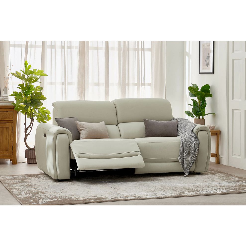 Arabella 3 Seater Power Recliner Sofa in Bone China Leather 3