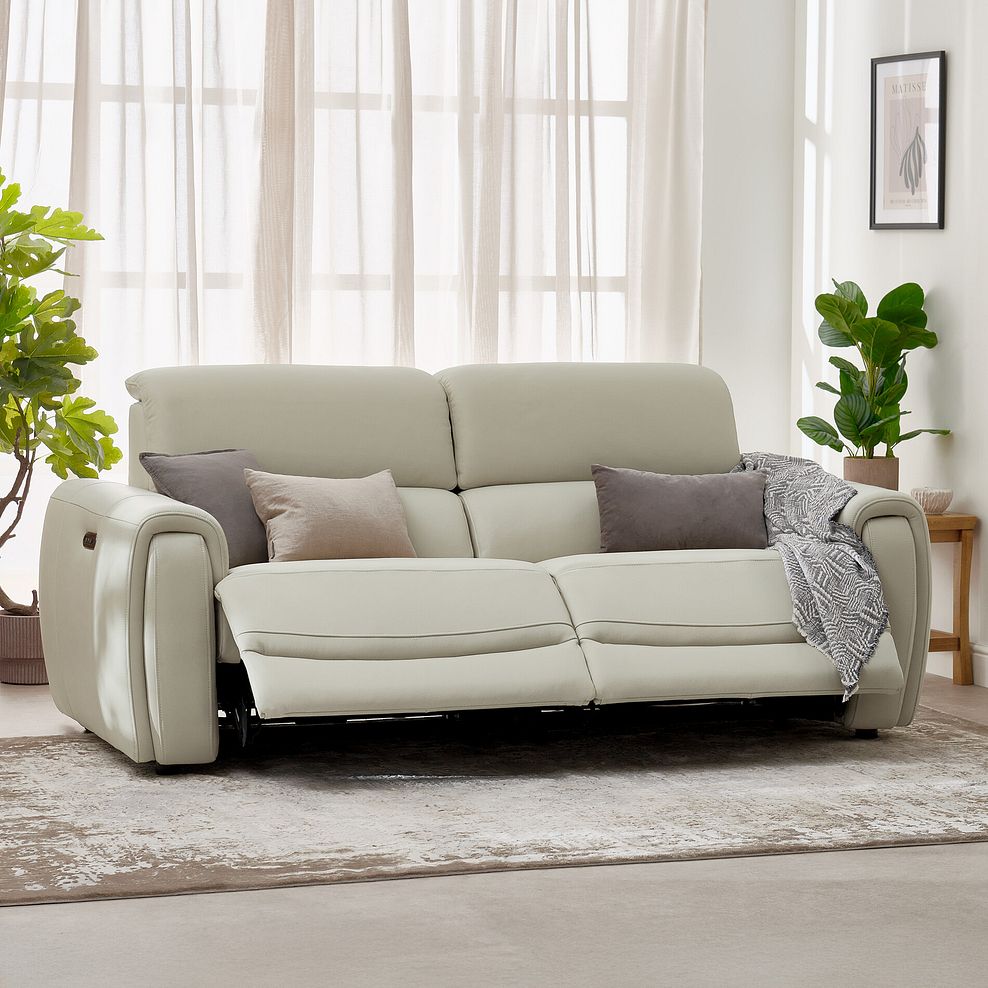Arabella 3 Seater Power Recliner Sofa in Bone China Leather 5