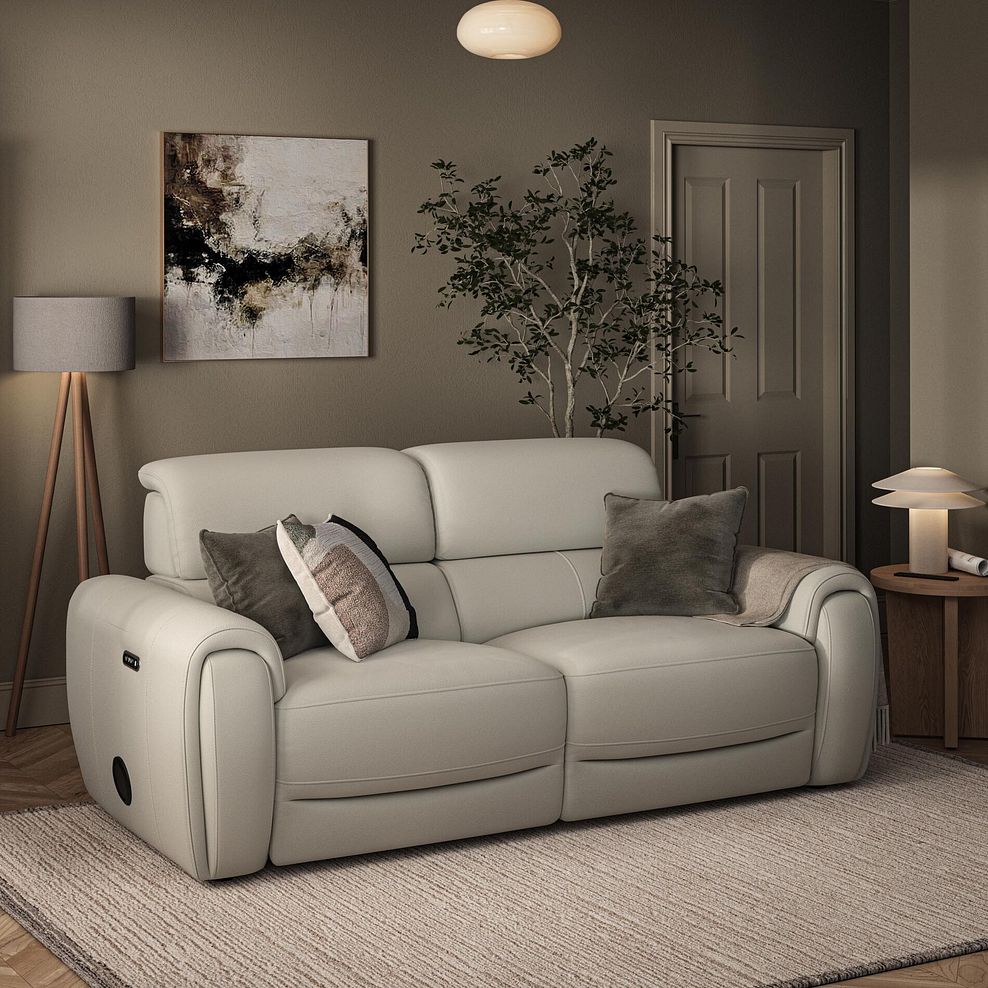 Arabella 3 Seater Power Recliner Sofa in Bone China Leather 1