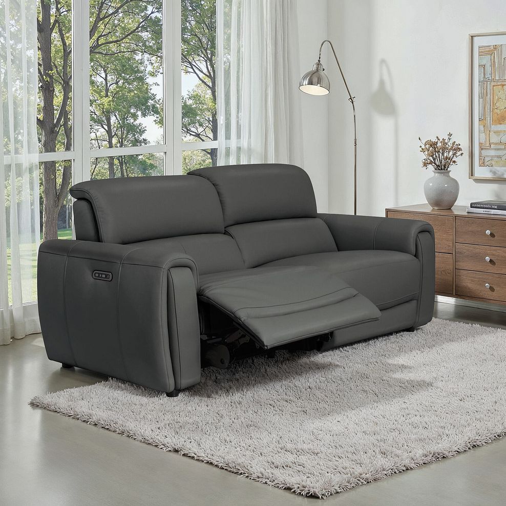 Arabella 3 Seater Power Recliner Sofa in Elephant Grey Leather 1