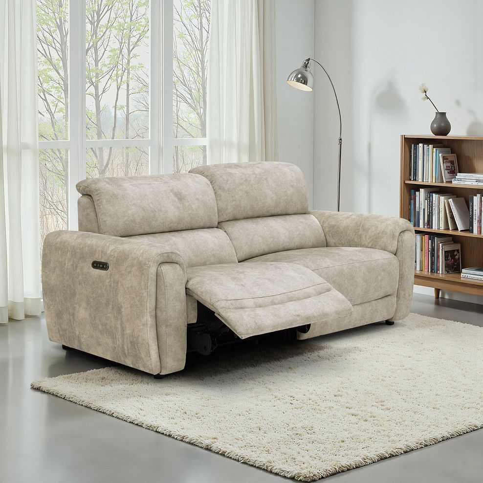Arabella 3 Seater Power Recliner Sofa in Marble Cream Fabric 1