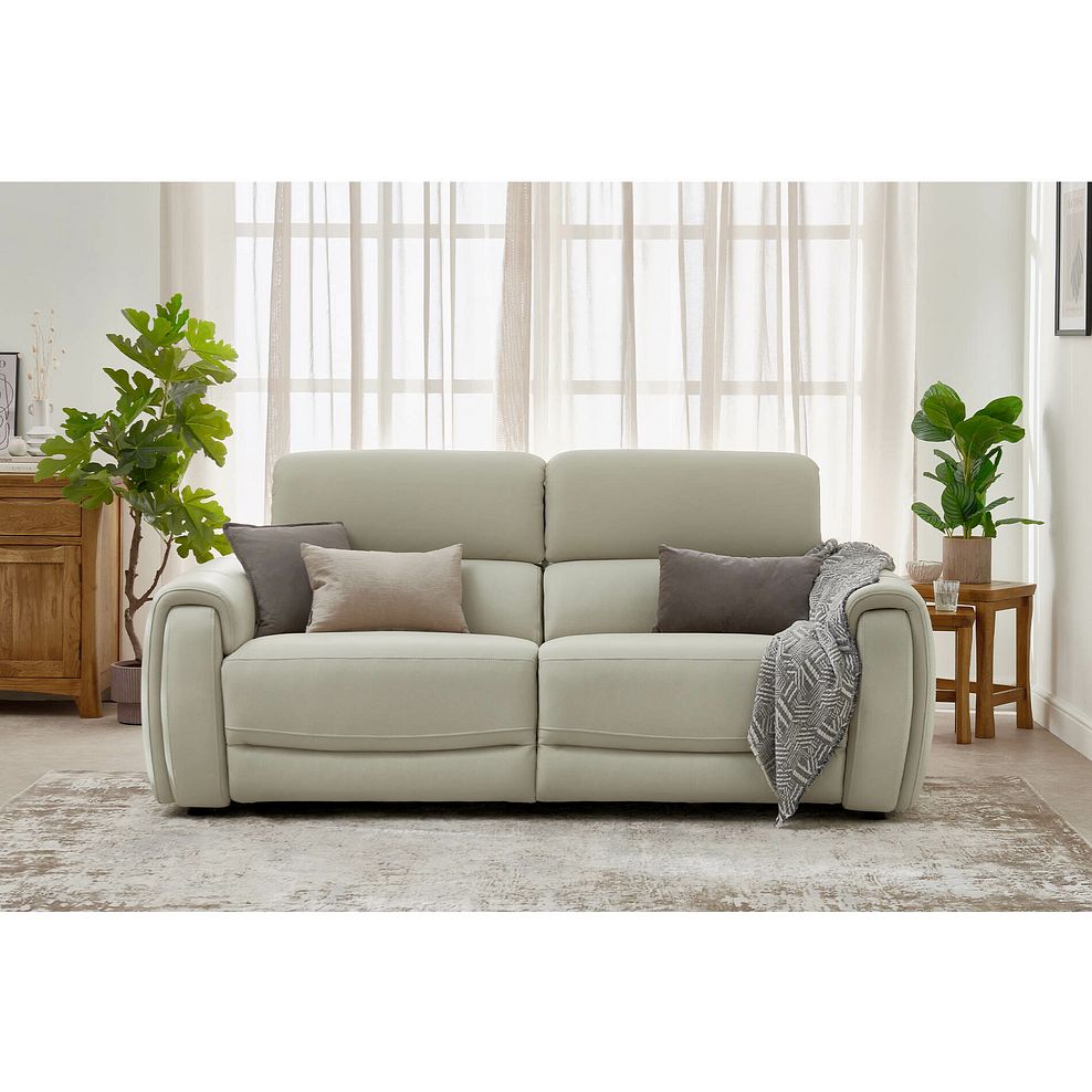 Arabella 3 Seater Power Recliner Sofa with Adjustable Power Headrest in Bone China Leather 2