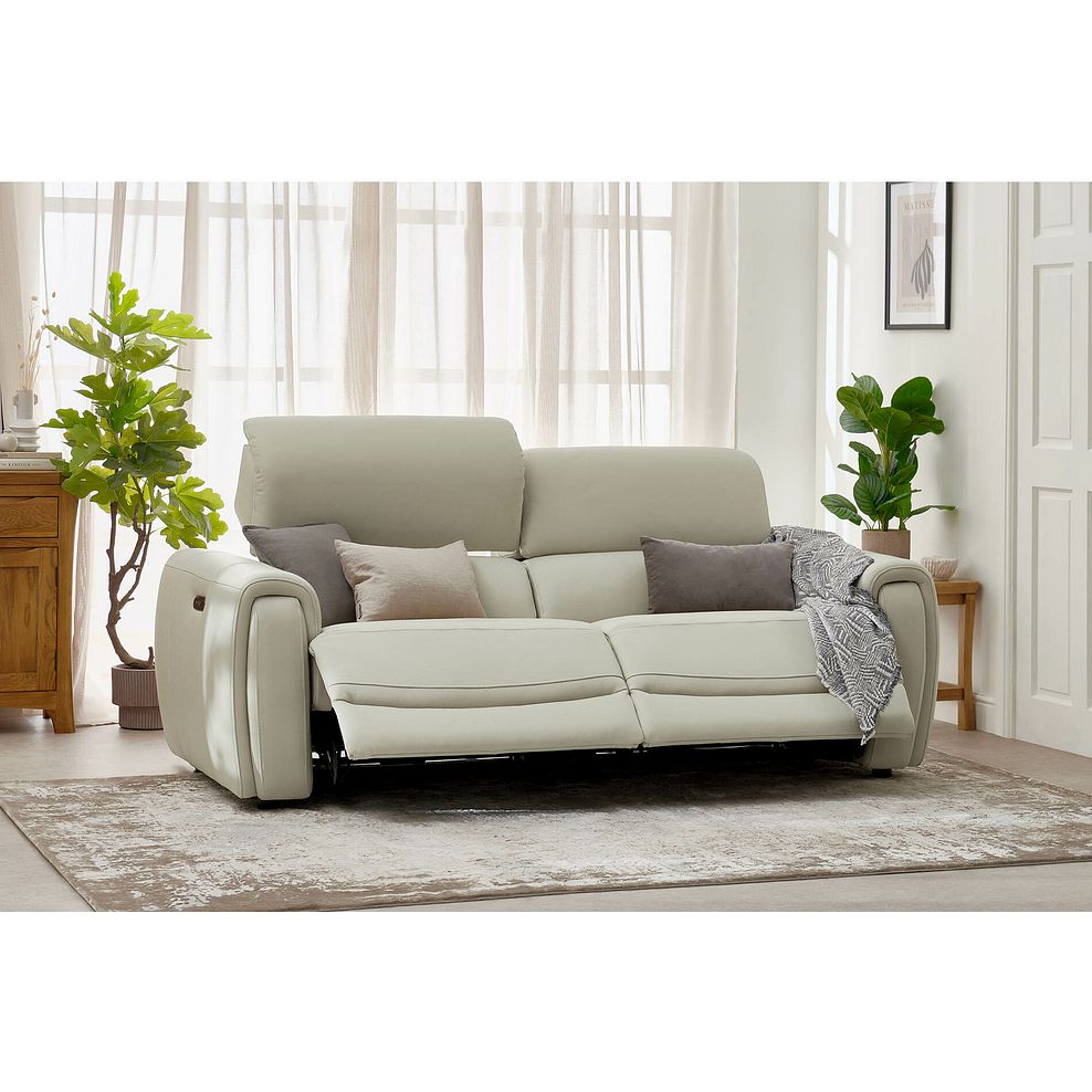 Arabella 3 Seater Power Recliner Sofa with Adjustable Power Headrest in Bone China Leather 3