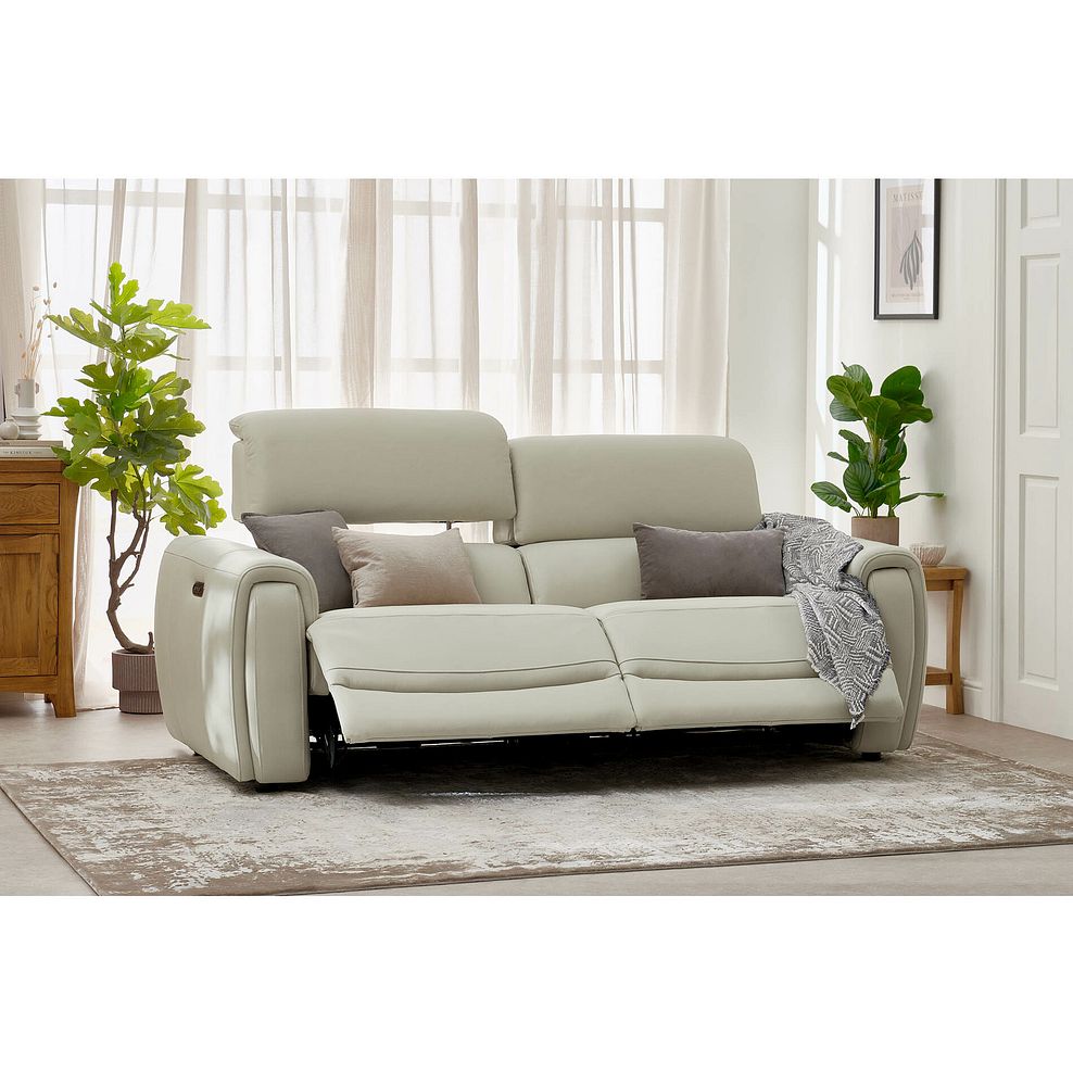 Arabella 3 Seater Power Recliner Sofa with Adjustable Power Headrest in Bone China Leather 1