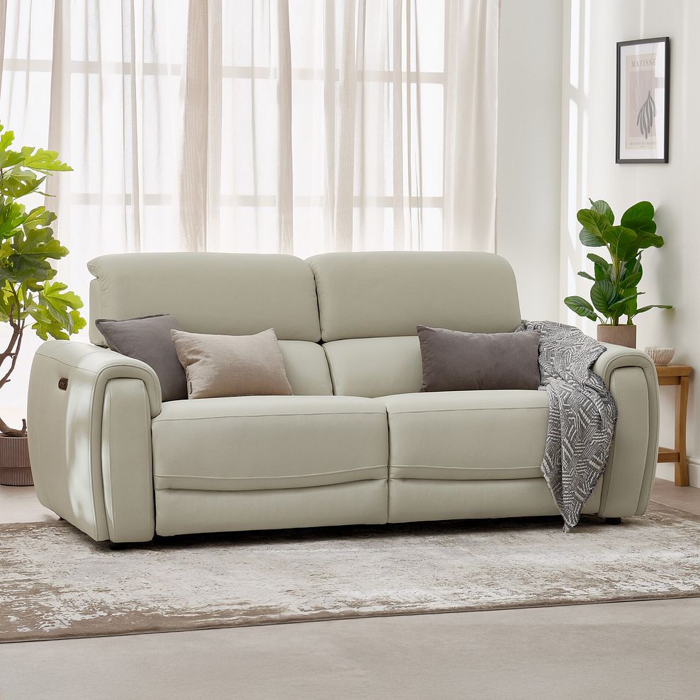 Arabella 3 Seater Power Recliner Sofa with Adjustable Power Headrest in Bone China Leather 5