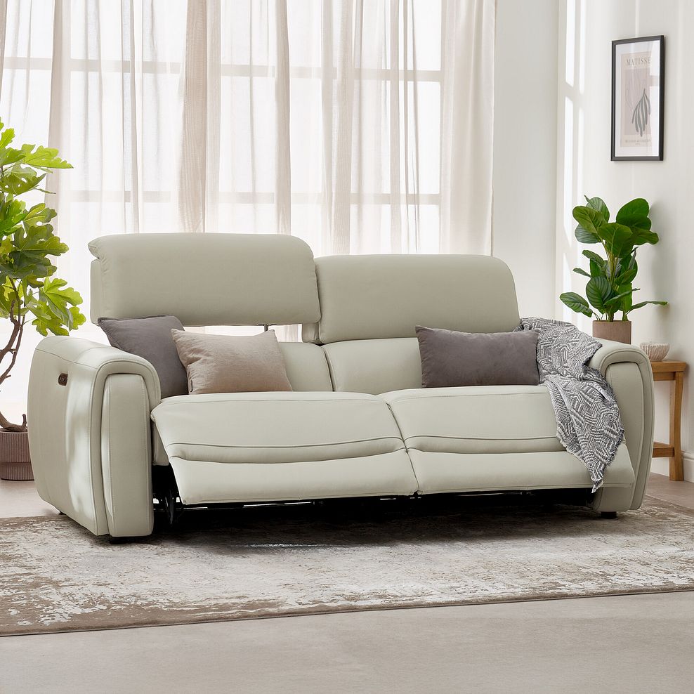 Arabella 3 Seater Power Recliner Sofa with Adjustable Power Headrest in Bone China Leather 1