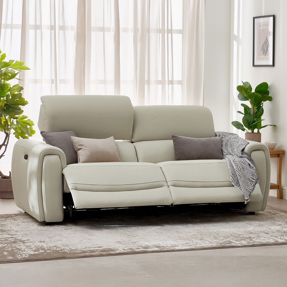 Arabella 3 Seater Power Recliner Sofa with Adjustable Power Headrest in Bone China Leather 2
