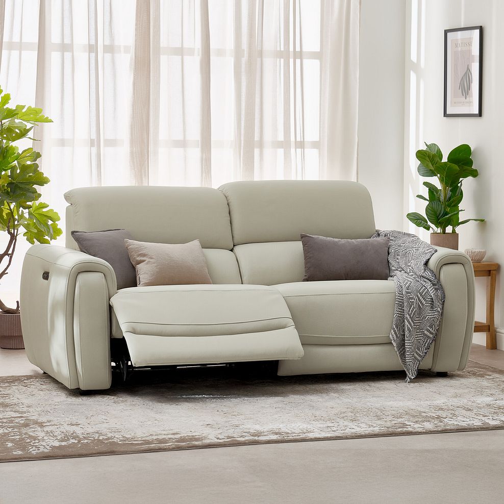 Arabella 3 Seater Power Recliner Sofa with Adjustable Power Headrest in Bone China Leather 4
