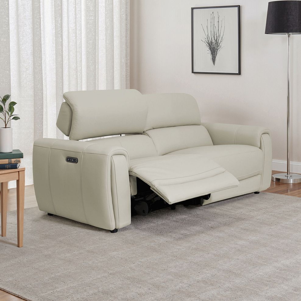 Arabella 3 Seater Power Recliner Sofa with Adjustable Power Headrest in Bone China Leather 1