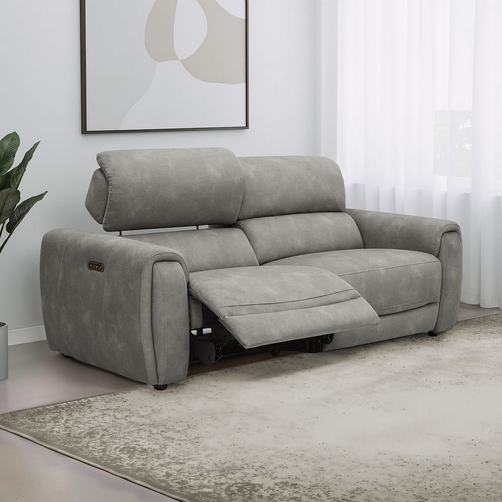 Arabella 3 Seater Power Recliner Sofa with Adjustable Power Headrest in Dexter Stone Fabric 1