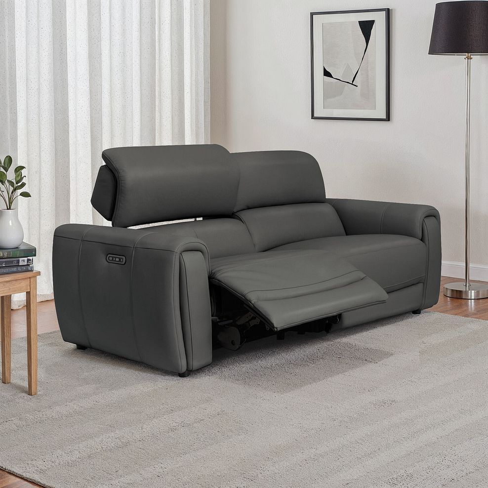 Arabella 3 Seater Power Recliner Sofa with Adjustable Power Headrest in Elephant Grey Leather 1