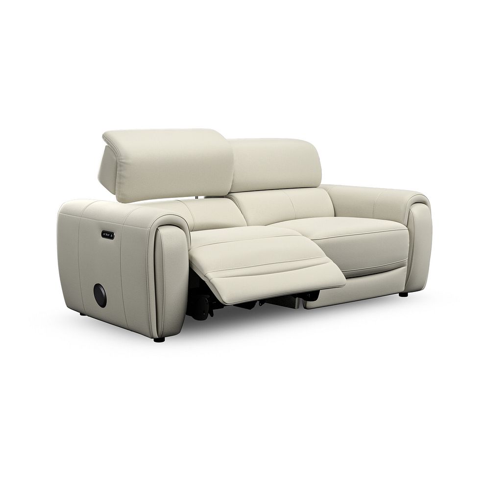 Arabella 3 Seater Power Recliner Sofa with Power Headrest and Speakers in Bone China Leather 3