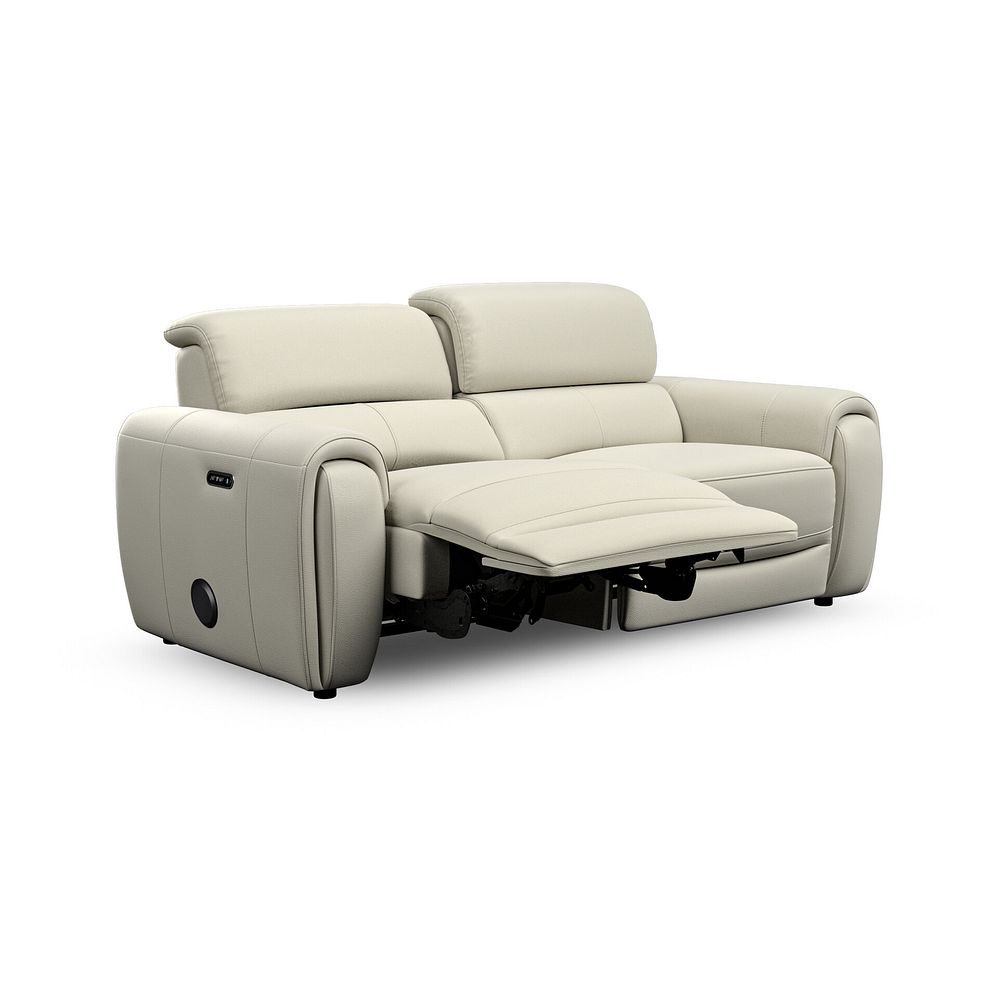 Arabella 3 Seater Power Recliner Sofa with Power Headrest and Speakers in Bone China Leather 4