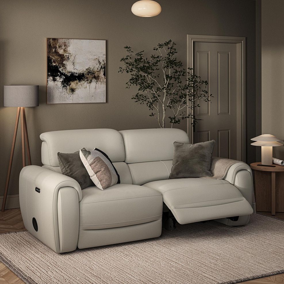 Arabella 3 Seater Power Recliner Sofa with Power Headrest and Speakers in Bone China Leather 3